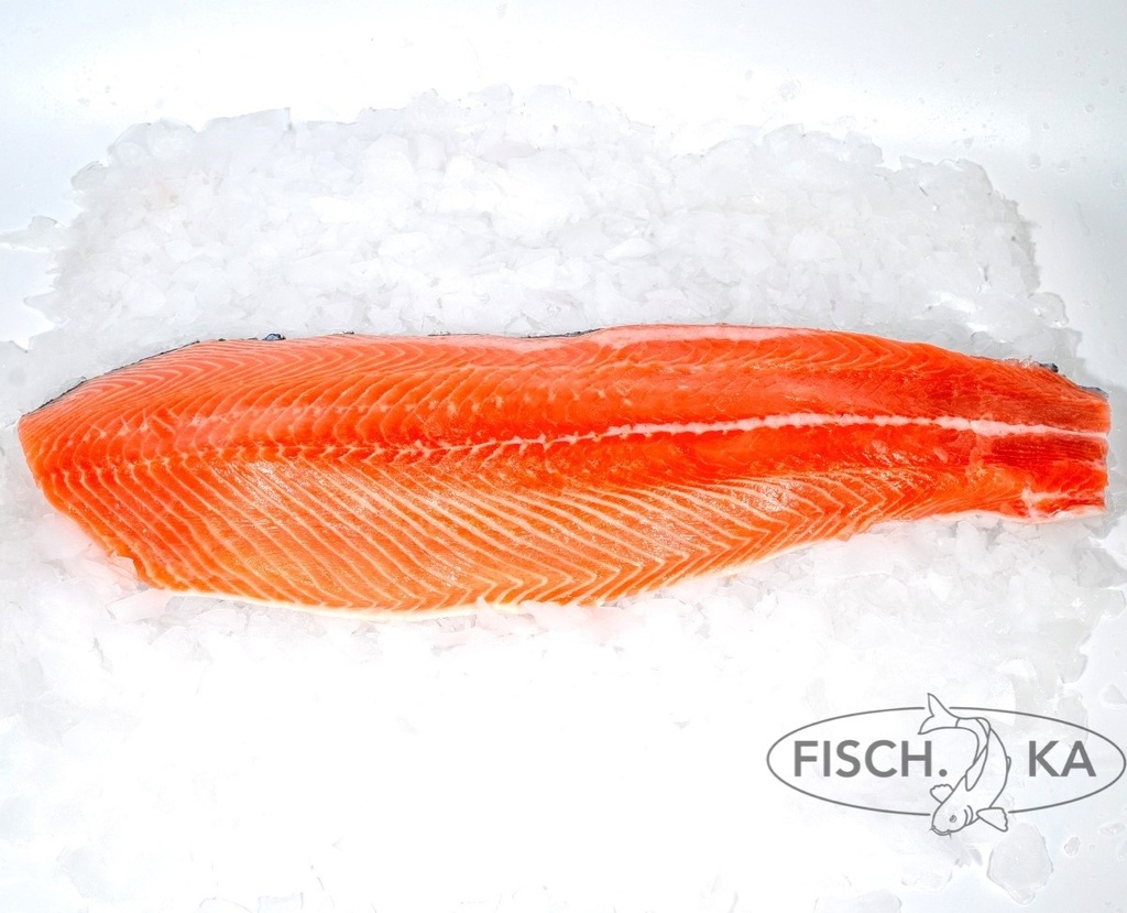 [OB72] Lachs Filet Trimm-D mit Haut frisch 1-1,4 kg/st 12 kg/pack (4300)